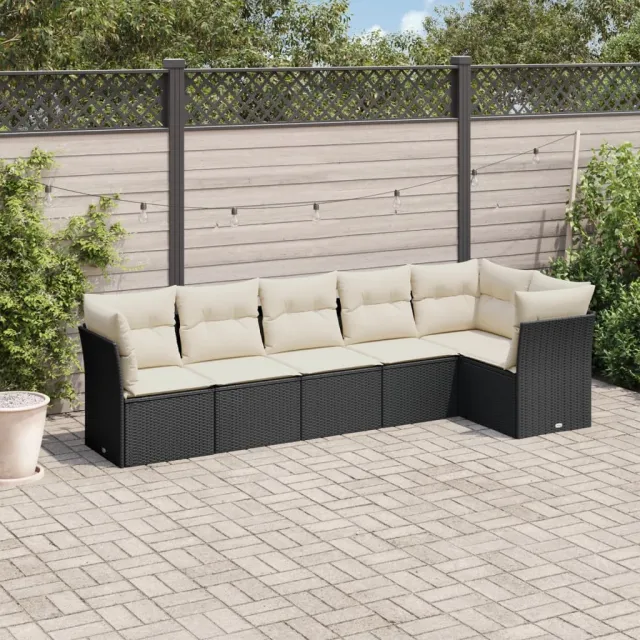 vidaXL 6-delige Loungeset met kussens poly rattan zwart, foto 2