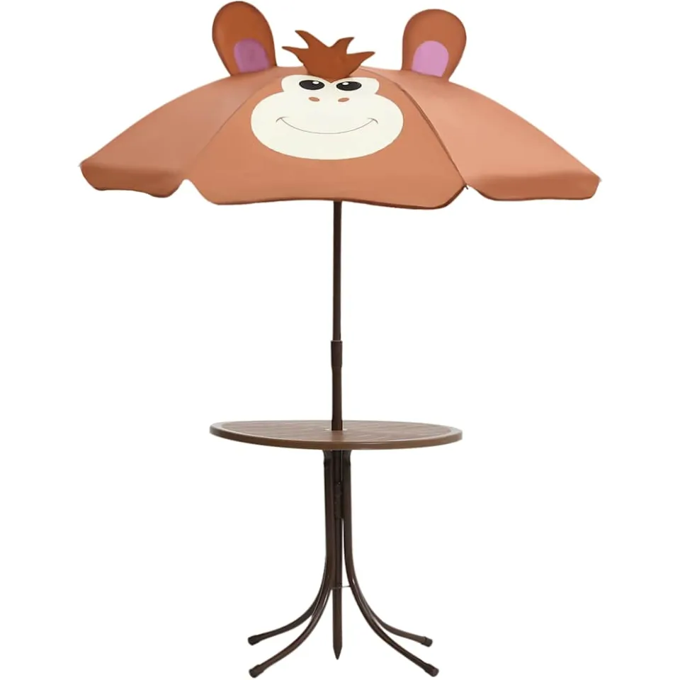 vidaXL 3-delige Bistroset voor kinderen met parasol bruin, foto 3