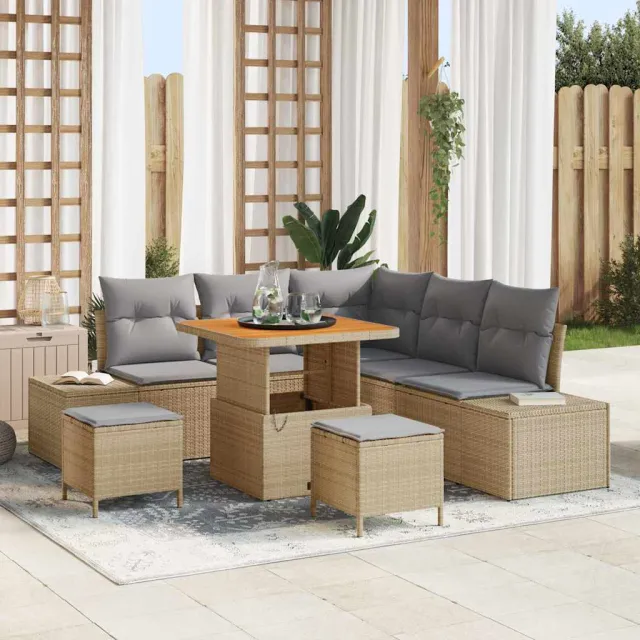 vidaXL Tuinbankenset 8 st Beige Poly riet, foto 2