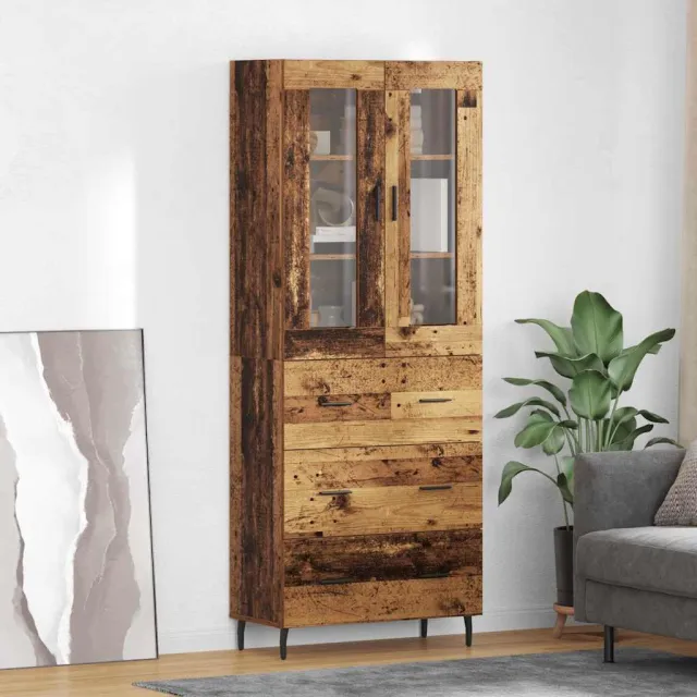 vidaXL Hoge kast 2 st Oud Hout 69,5 x 34 x 180 cm Bewerkt hout bruin, foto 2