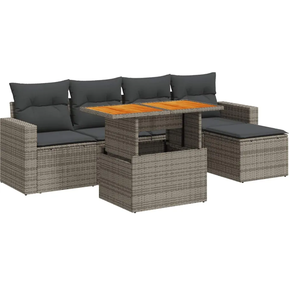 vidaXL 6-delige Loungeset met kussens poly rattan grijs, foto 3