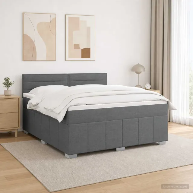 vidaXL LED Boxspring Bed met Matras Donkergrijs 140 x 190 cm Stof