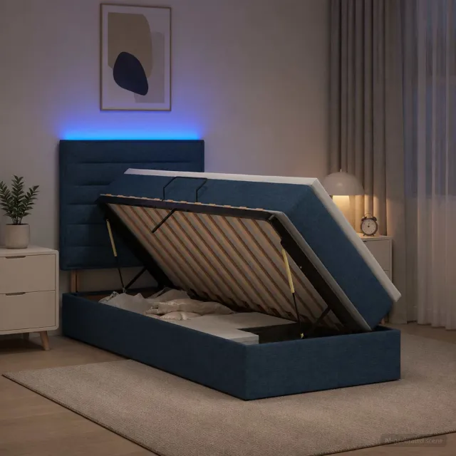 vidaXL LED Opslagbed met Matras Blauw 100 x 200 cm Stof