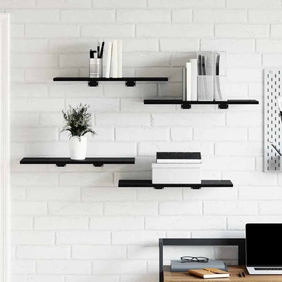 vidaXL Boekenplank Bord 3-laags 4 st 60 x 30 x 1,5 cm Bewerkt hout zwart, foto 3