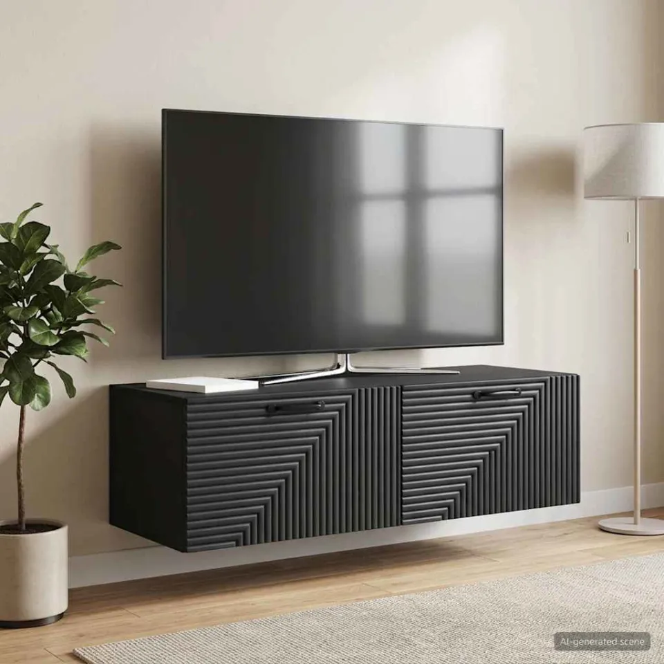 vidaXL Wandbeugel TV-kast Zwart 98 x 41 x 30 cm Bewerkt hout, foto 4