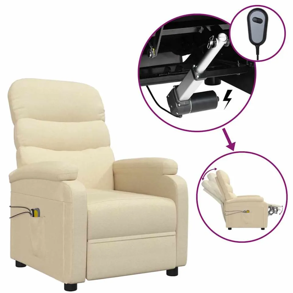vidaXL Massagestoel elektrisch stof crèmekleurig, foto 3