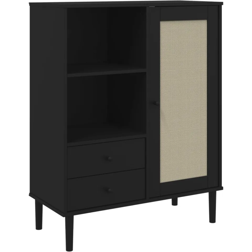 vidaXL Hoge kast SENJA rattan-look 90x40x112 cm grenenhout zwart, foto 3