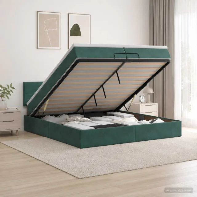 vidaXL Ottoman bed met matras Donkergroen 200 x 200 cm Fluweel