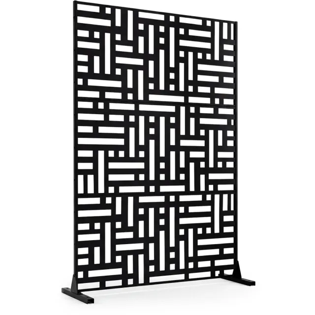 Costway Privacy Scherm Tuin, Ruimteverdeler Scheidingswand Vrijstaand, 121 x 183 cm | Balkon Privacy Scherm Weerbestendig, Scheidingswand van Gegalvaniseerd Staal, Paravent Buiten met Statief, Balkon Terras, Geometrisch zwart