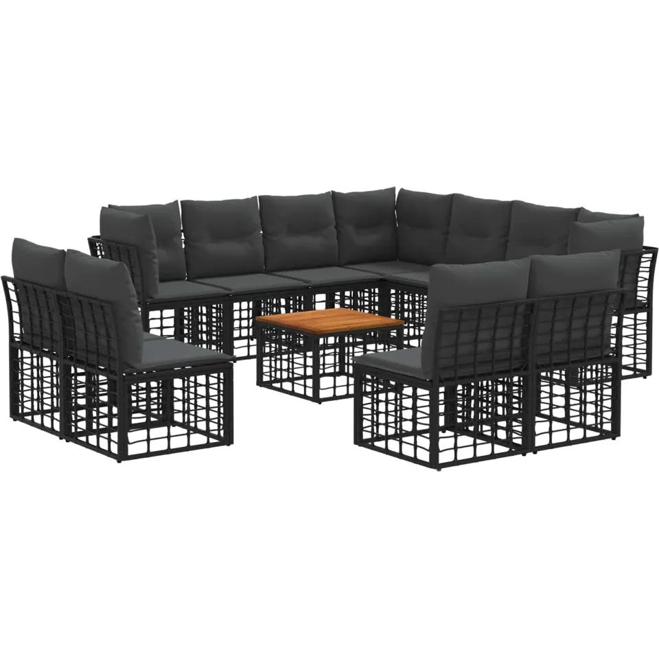 vidaXL Buiten bankenset 12 st Zwart en Donkergrijs Polyester