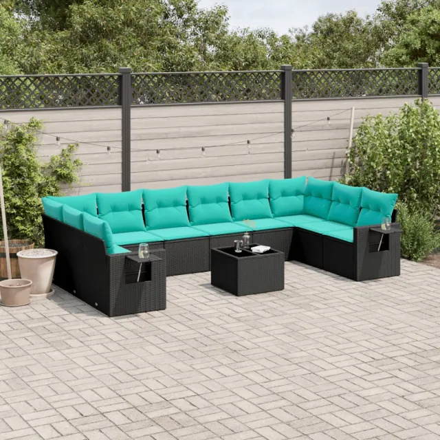 vidaXL 11-delige tuinbankset met kussens, zwart polyrotan, foto 2