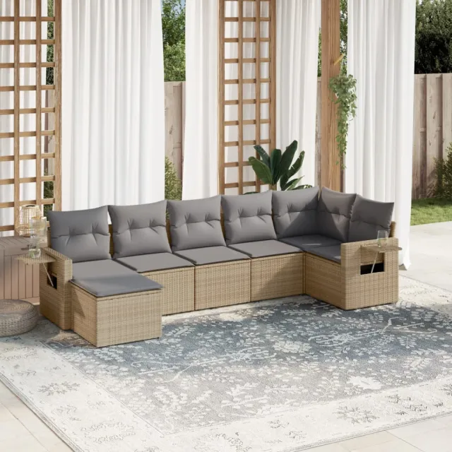 vidaXL 7-delige Loungeset met kussens poly rattan beige, foto 2
