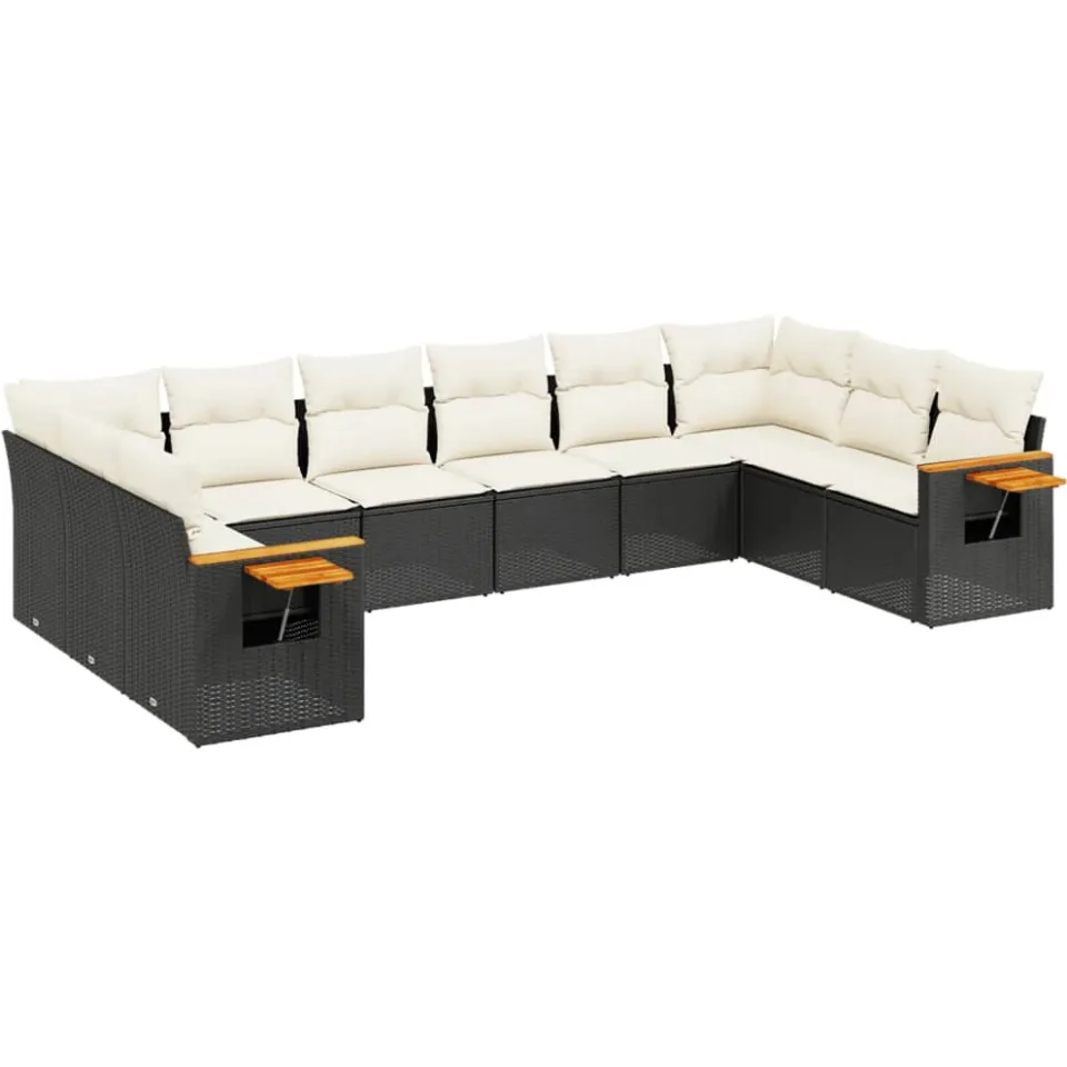 vidaXL 10-delige Loungeset met kussens poly rattan zwart