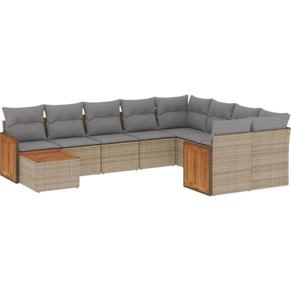 vidaXL 10-delige Loungeset met kussens poly rattan beige, foto 3