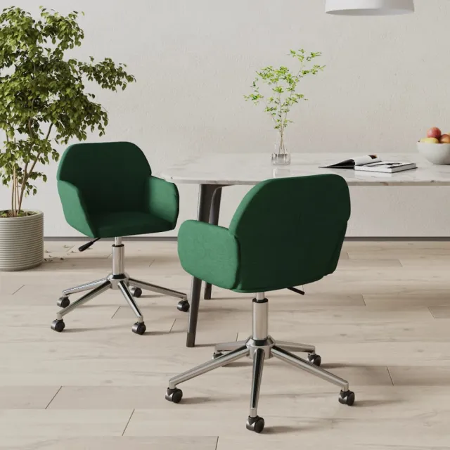 vidaXL Eetkamerstoelen draaibaar 2 st stof donkergroen groen, foto 2