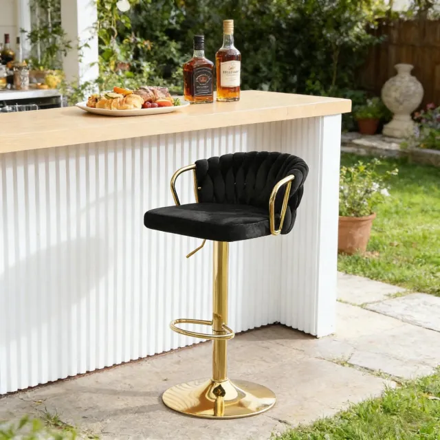 STILVORA Barkruk 49,5 x 50,5 x 77-98 Cm - Draaibaar En In Hoogte Verstelbaar - Voor Keuken En Bar - Fluweel Zwart