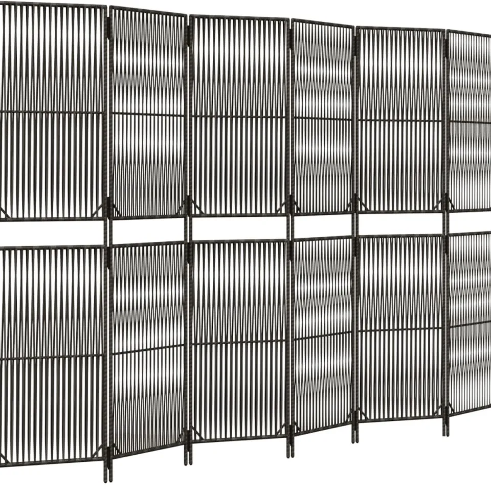 vidaXL Kamerscherm 6 panelen poly rattan grijs