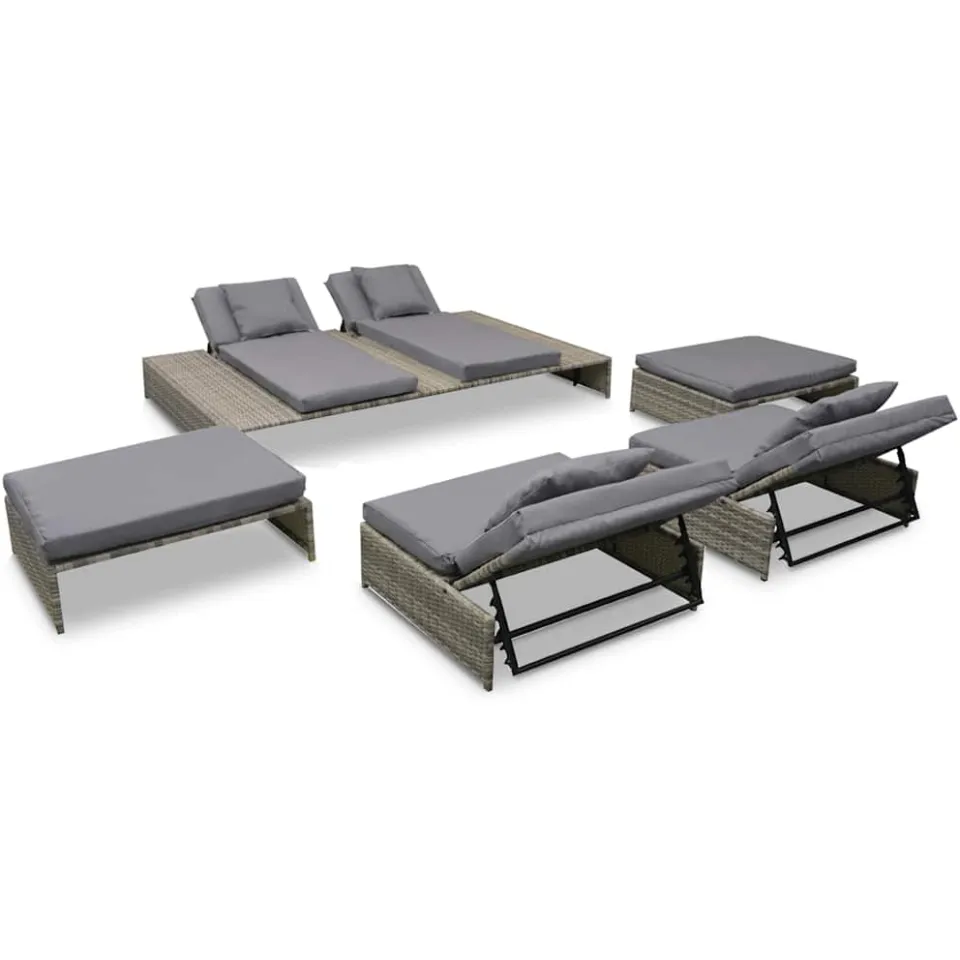 vidaXL 5-delige Loungeset met kussens poly rattan grijs, foto 3