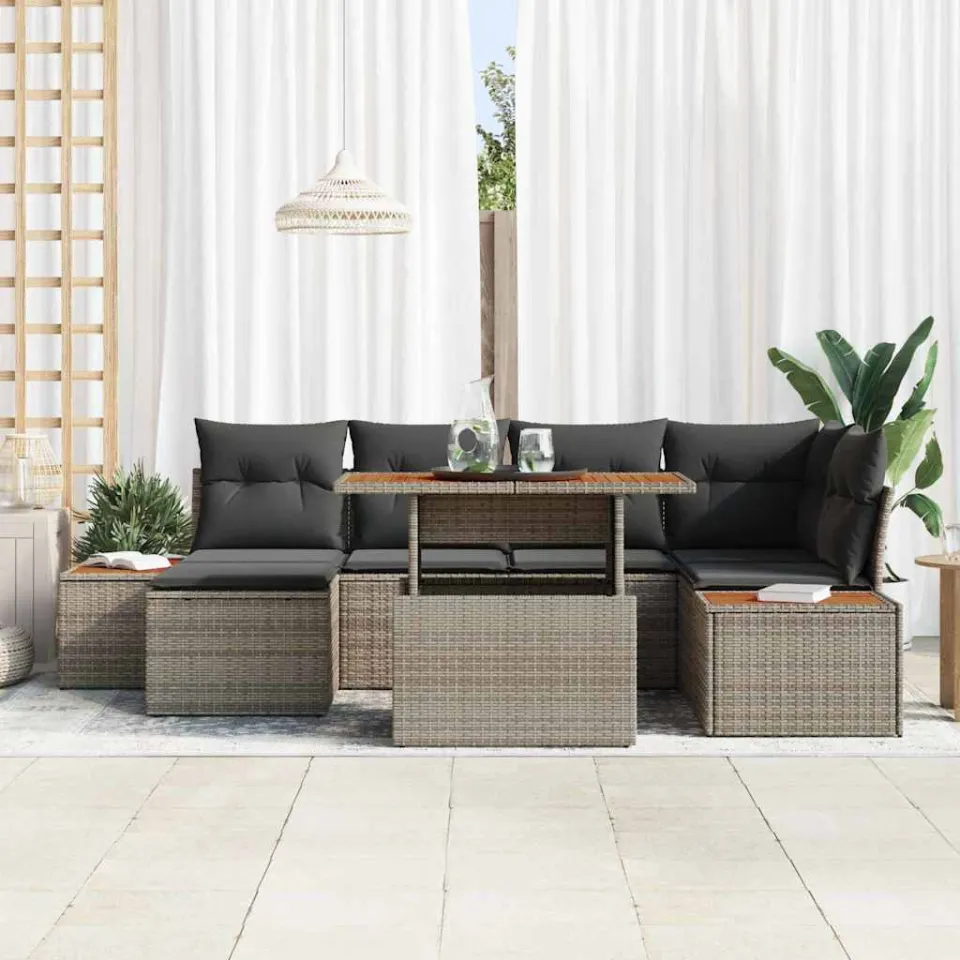 vidaXL Tuin Sofa Set 7 st Grijs Poly riet, foto 3