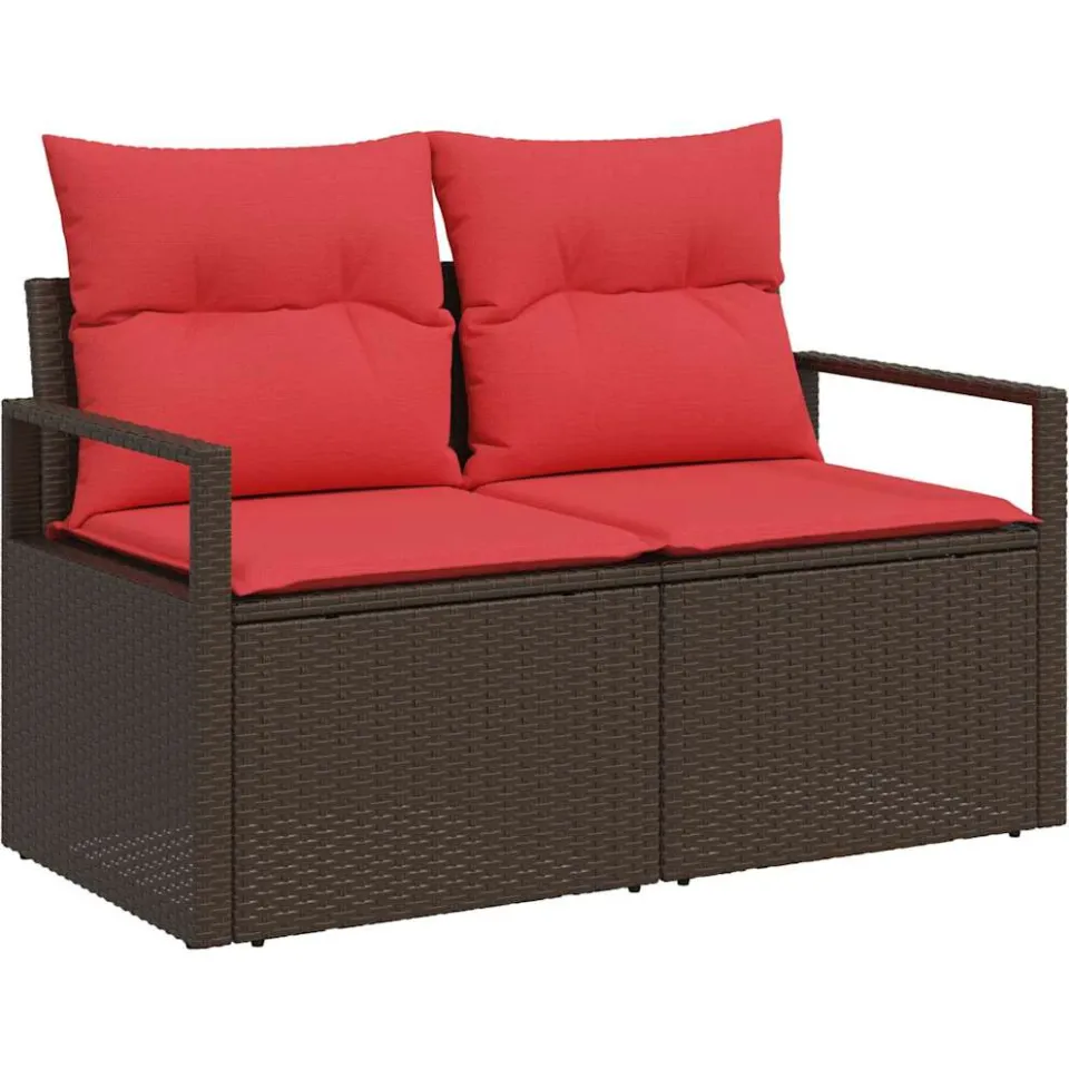 vidaXL Tuinbankenset 7 st Bruin en Rood poly rattan, foto 4