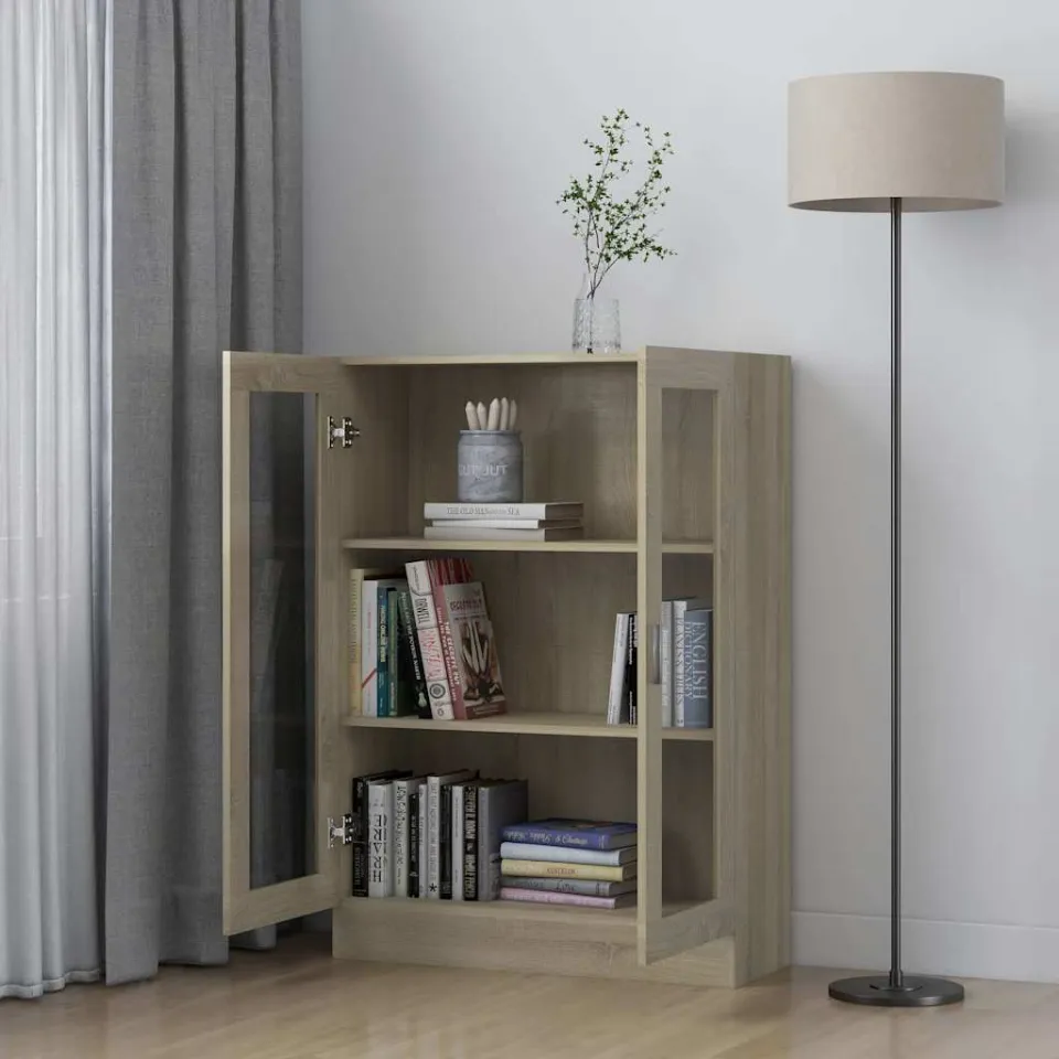 vidaXL Vitrinekast 82,5x30,5x115 cm bewerkt hout sonoma eikenkleurig, foto 4