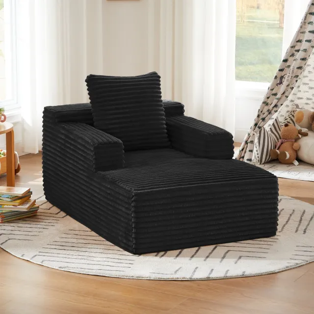 DESMIU Chaise Longue 1-Zits - Comfortabele Ribstof Relaxstoel Zonder Montage - Voor Woonkamer, Kantoor En Appartement - Zwart