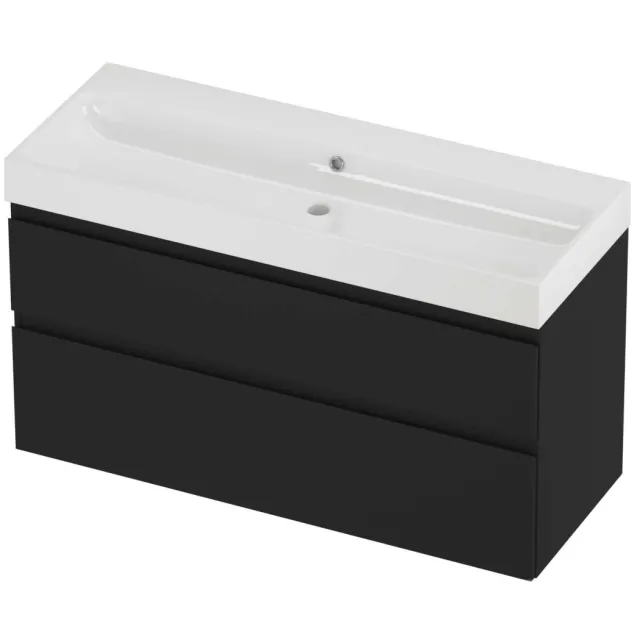 Proline Podium Badmeubelset Polystone Loft Zonder Kraangat 120x46x70 cm Glans Wit Mat Zwart