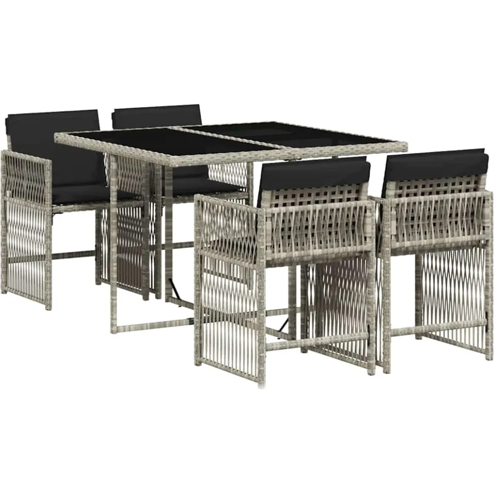 vidaXL 5-delige Tuinset met kussens poly rattan lichtgrijs grijs, foto 4