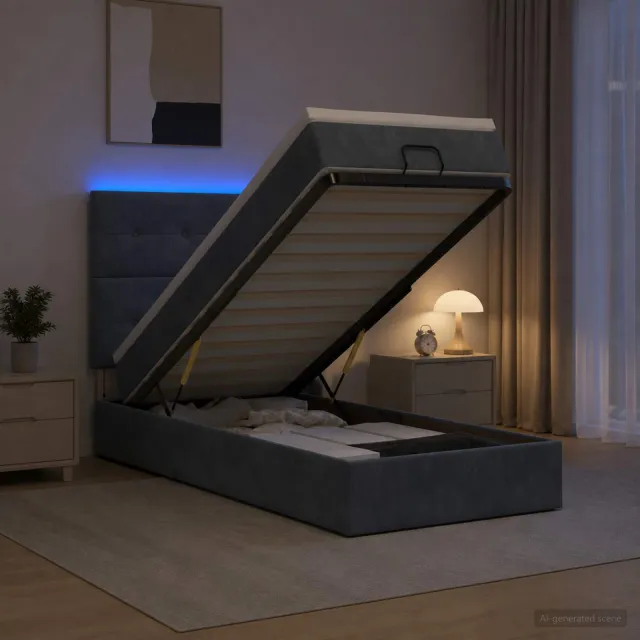 vidaXL Ottoman Bed met Matrassen en LED Donkergrijs 80 x 200 cm