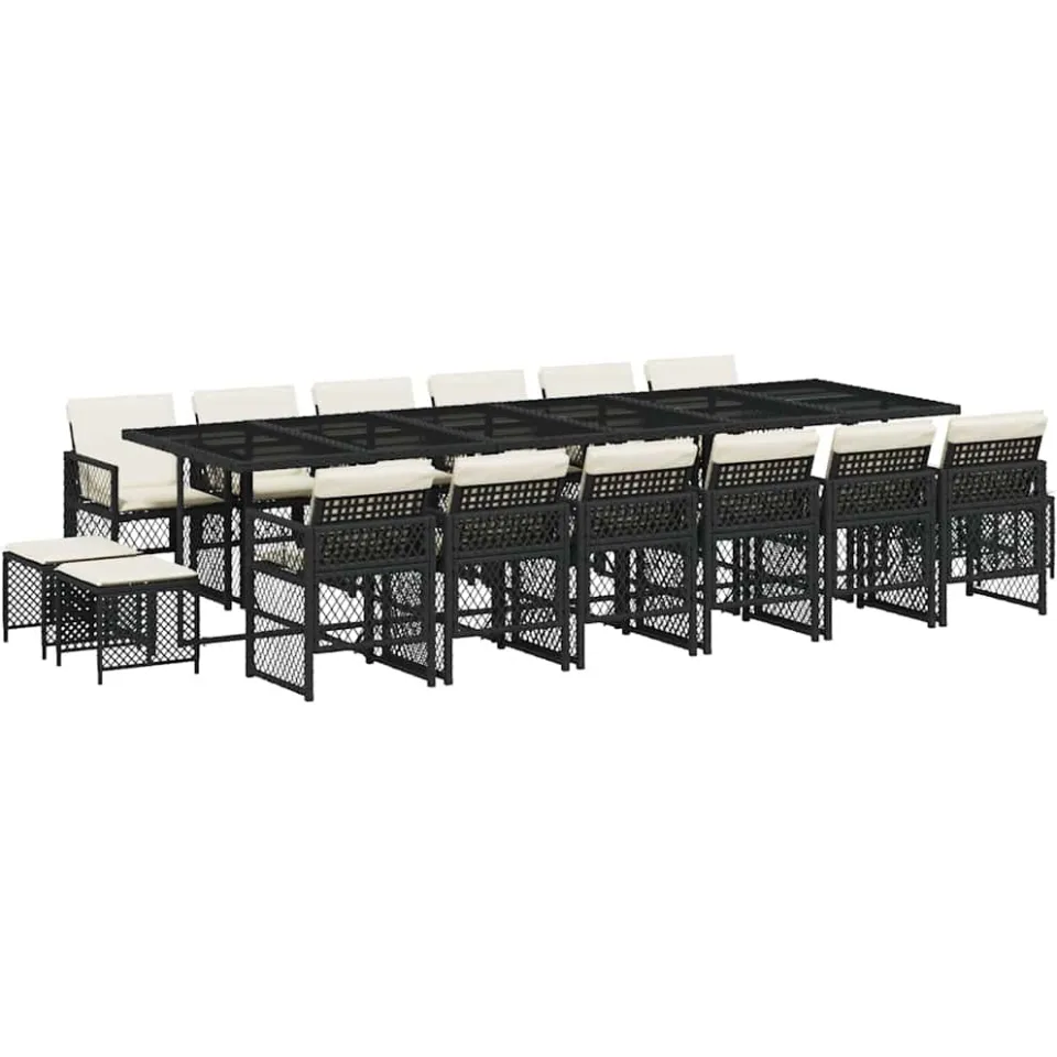 vidaXL 17-delige Tuinset met kussens poly rattan zwart