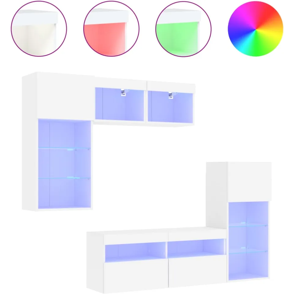 vidaXL 5-delige Tv-wandmeubelset met LED-verlichting bewerkt hout wit, foto 4