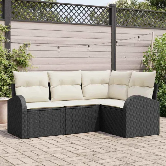 vidaXL Tuinbankenset 4 st Zwart en Wit poly rattan, foto 2