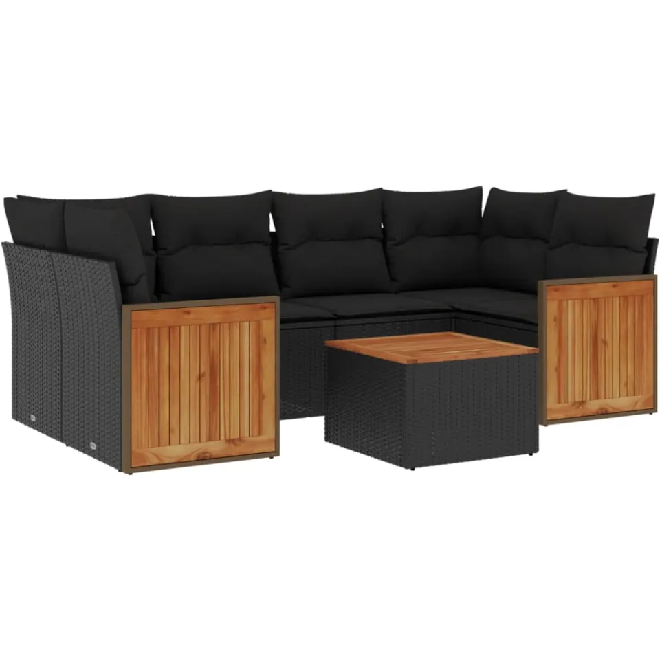 vidaXL 7-delige Loungeset met kussens poly rattan zwart, foto 3