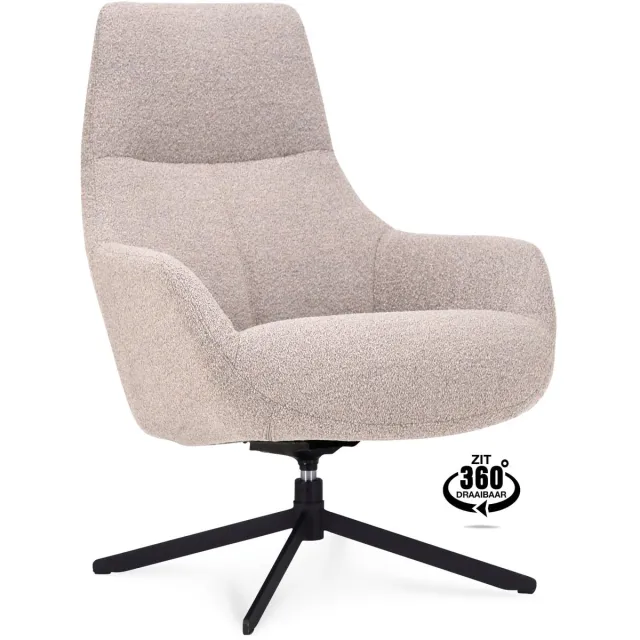 Icon Living Fauteuil Vander Stof Alpine Natural Poot Zwart 360° Draaibaar
