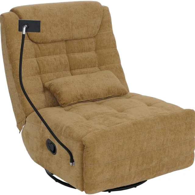 MCW Relaxfauteuil MCW-P92, tv-fauteuil, draaibaar, kantelfunctie, mobiele telefoonhouder, stof chenille (260 g/m²) ~ geel
