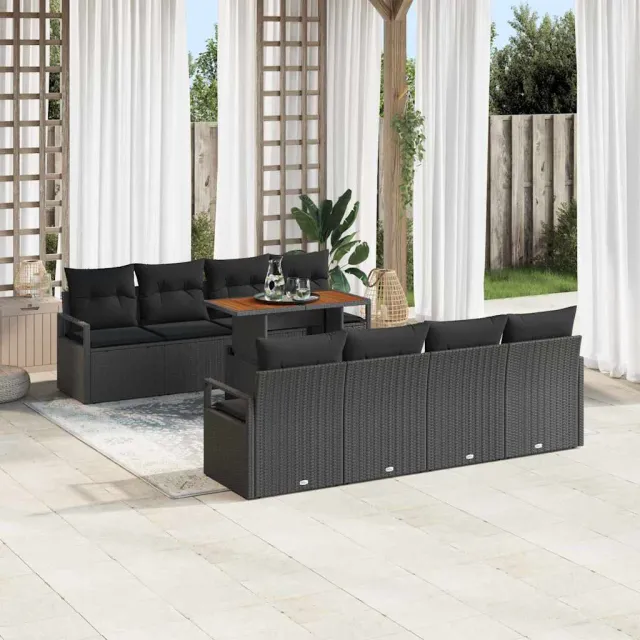 vidaXL Tuin Sofa Set 9 st Zwart Poly riet, foto 2