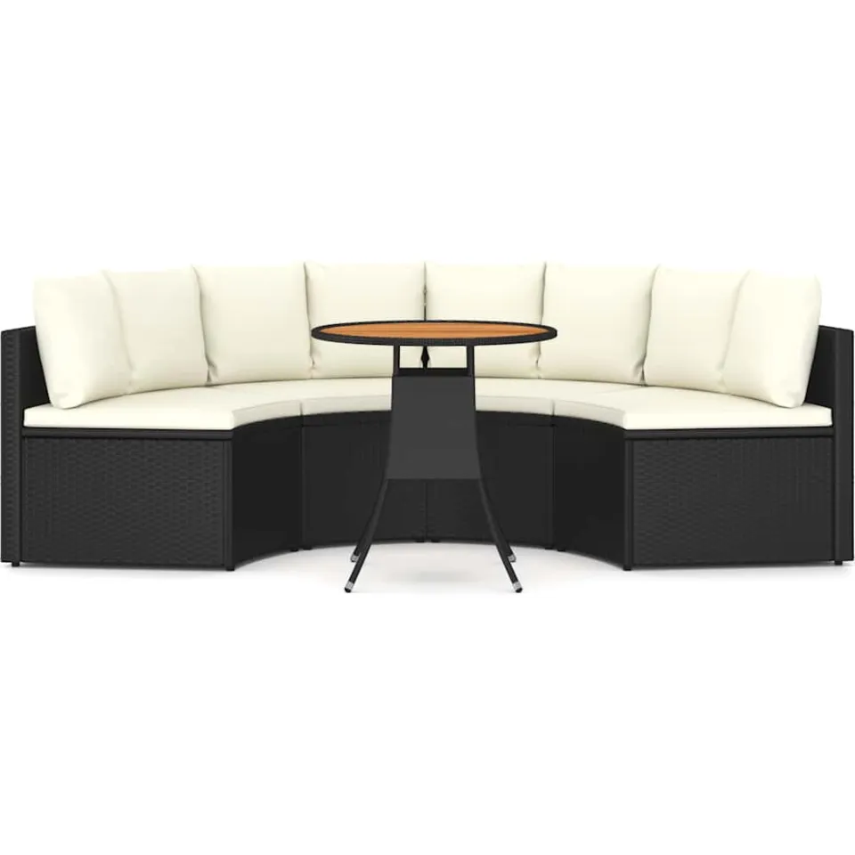 vidaXL 5-delige Loungeset met kussens poly rattan zwart
