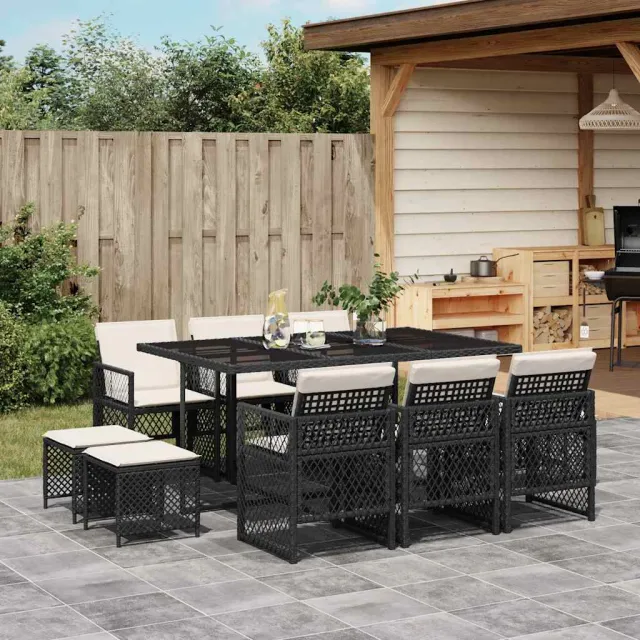 vidaXL 11-delige Tuinset met kussens poly rattan zwart, foto 2