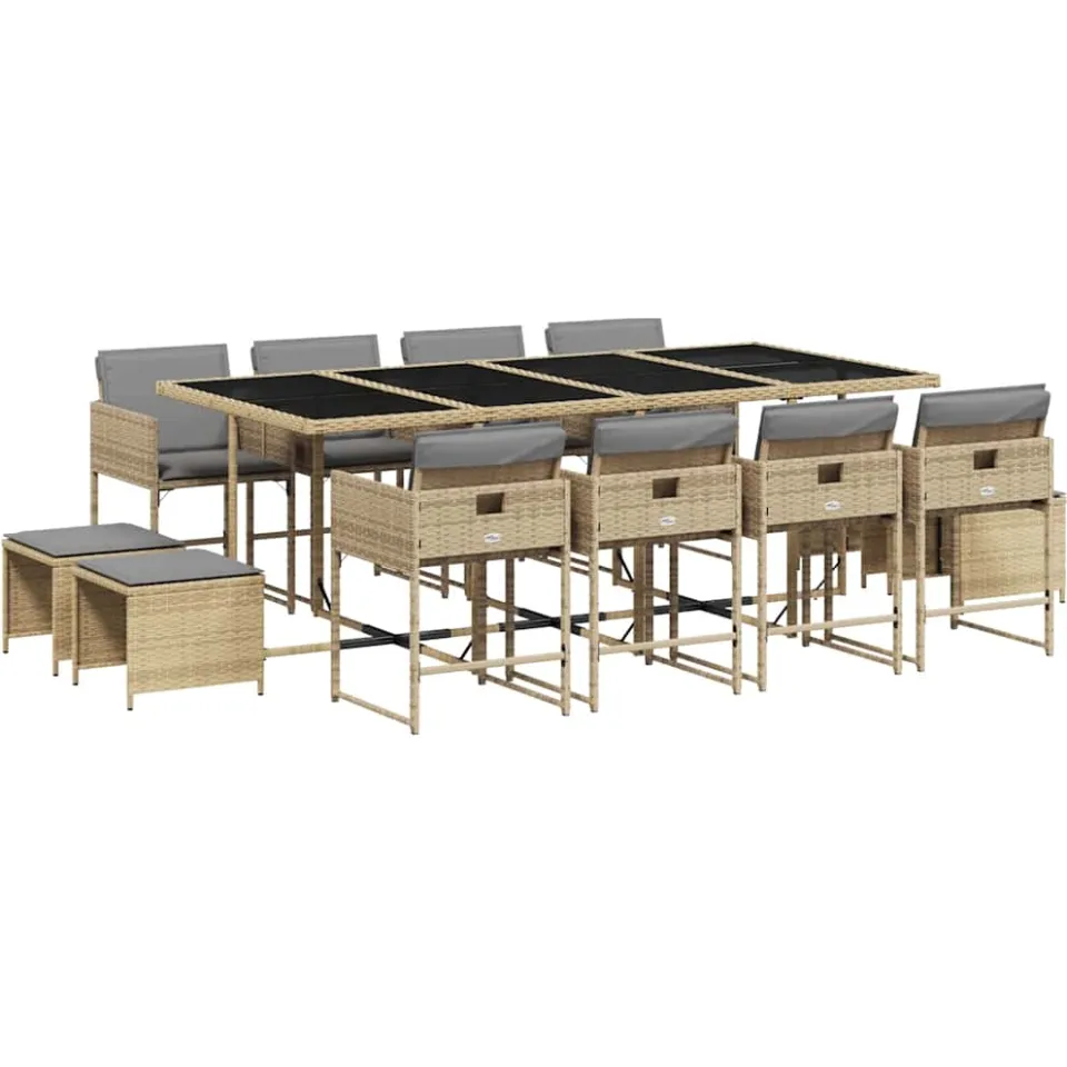 vidaXL 13-delige Tuinset met kussens poly rattan gemengd beige, foto 3
