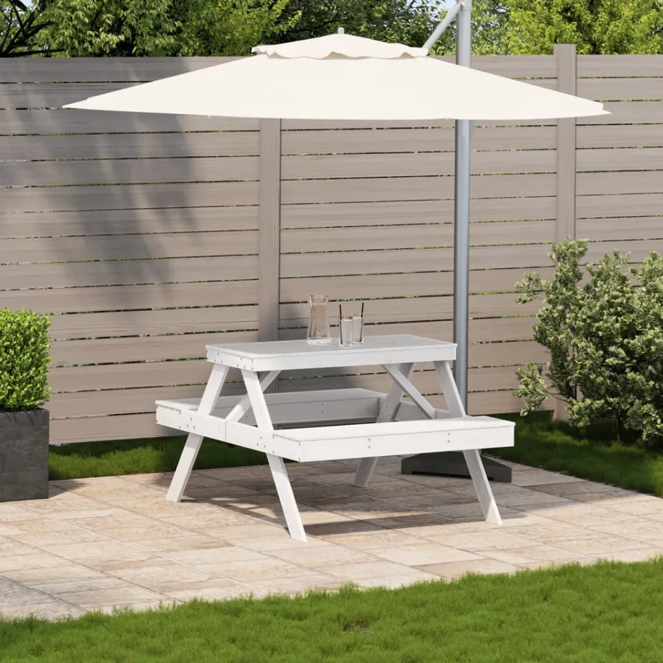 vidaXL Picknicktafel 105x134x75 cm massief grenenhout wit, foto 3
