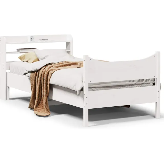 vidaXL Bedframe met hoofdbord massief grenenhout wit 75x190 cm
