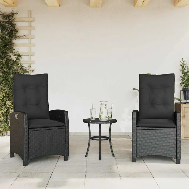 vidaXL Tuinstoelen 2 st verstelbaar met kussens poly rattan zwart