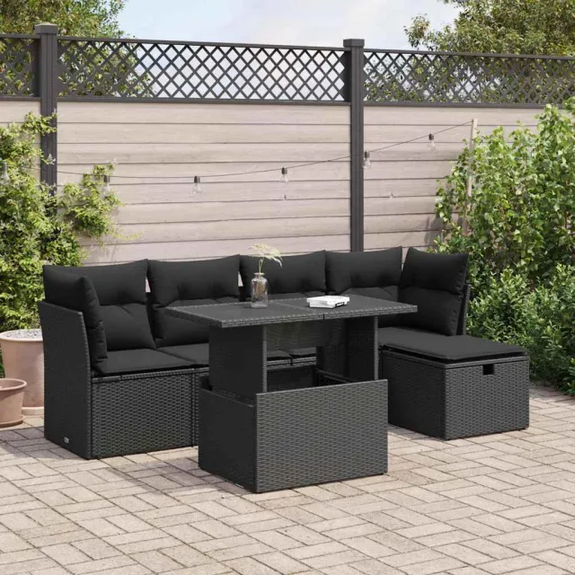vidaXL 6-delige Loungeset met kussens poly rattan zwart, foto 2
