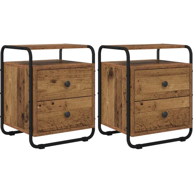 vidaXL Nachtkastje 2 st Oud hout 40 x 36,5 x 50 cm Bewerkt hout Bruin