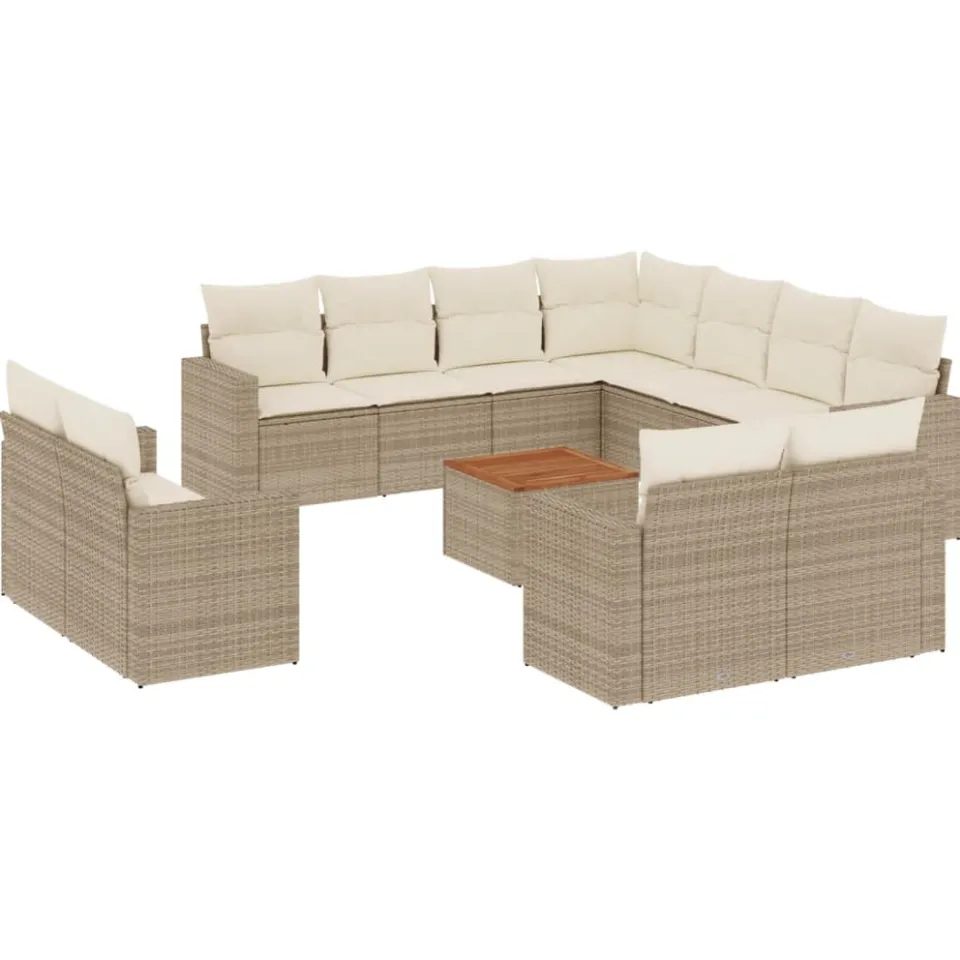 vidaXL 12-delige Loungeset met kussens poly rattan beige, foto 3