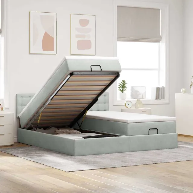vidaXL Ottoman bed met matrassen 200x200cm fluweel lichtgrijs grijs