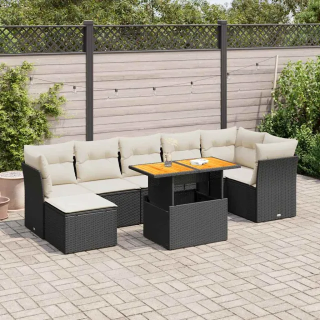 vidaXL 8-delige Loungeset met kussens poly rattan zwart, foto 2