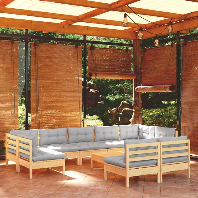 vidaXL 10-delige Loungeset met grijze kussens massief grenenhout grijs, foto 2