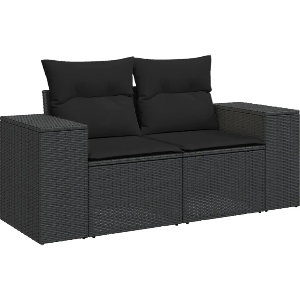 vidaXL 8-delige Loungeset met kussens poly rattan zwart