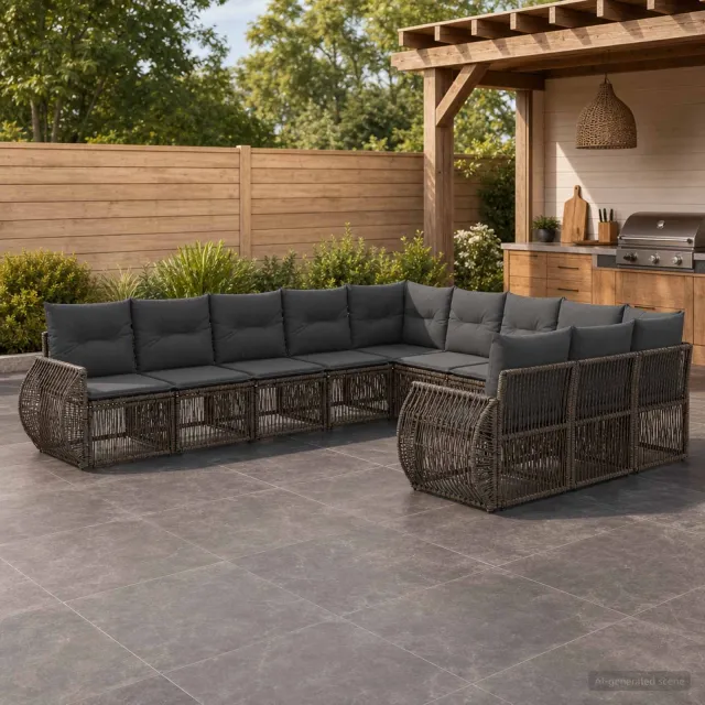 vidaXL Tuinbankenset 11 st 11-zits Grijs en Donkergrijs poly rattan